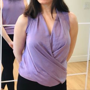 A new day lilac sleeve less drape front blouse